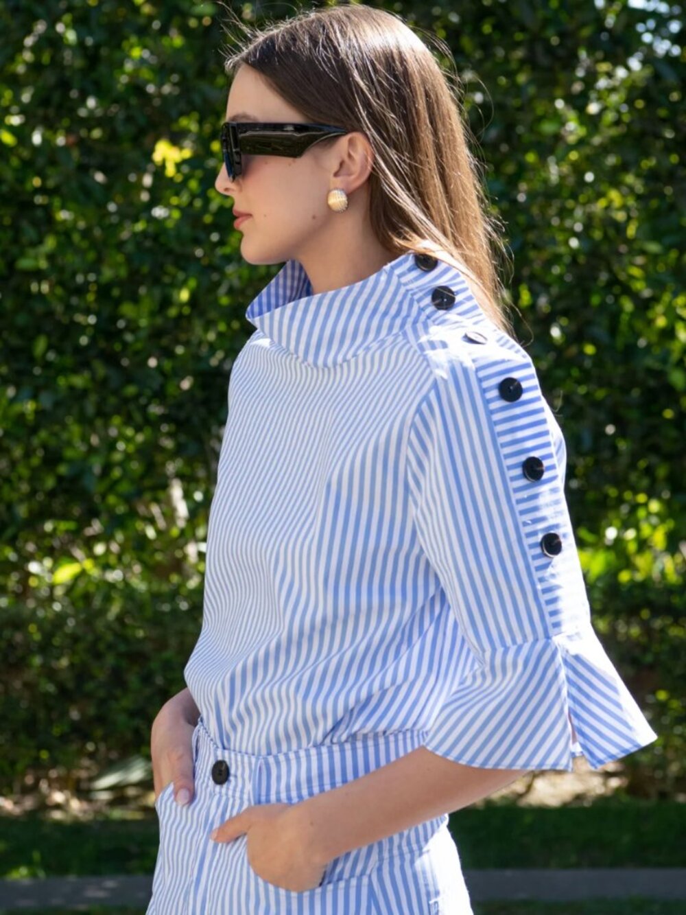 Benaar Kya Striped Button Blouse Size XS Blue/White Stripes. NWT!